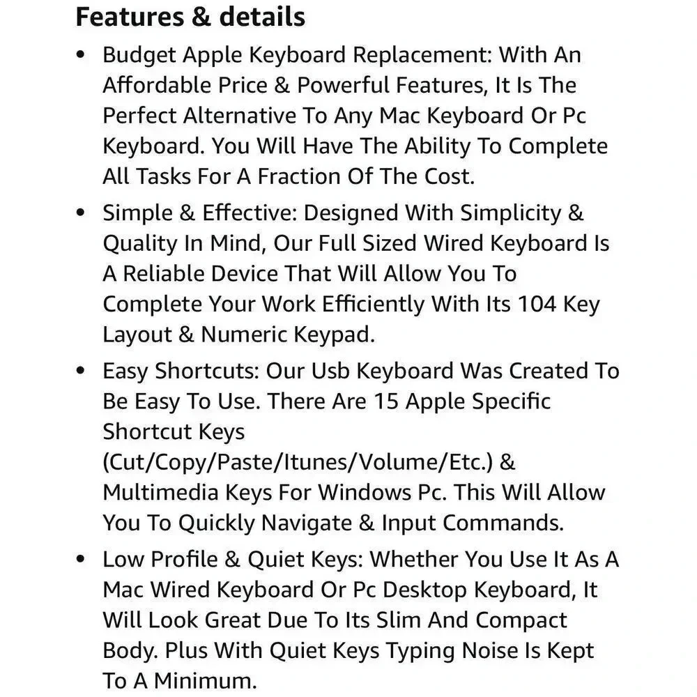 Macally 104 Key Full Size USB Keyboard For MAC & PC with‎ 15 Shortcut Keys MKEYE